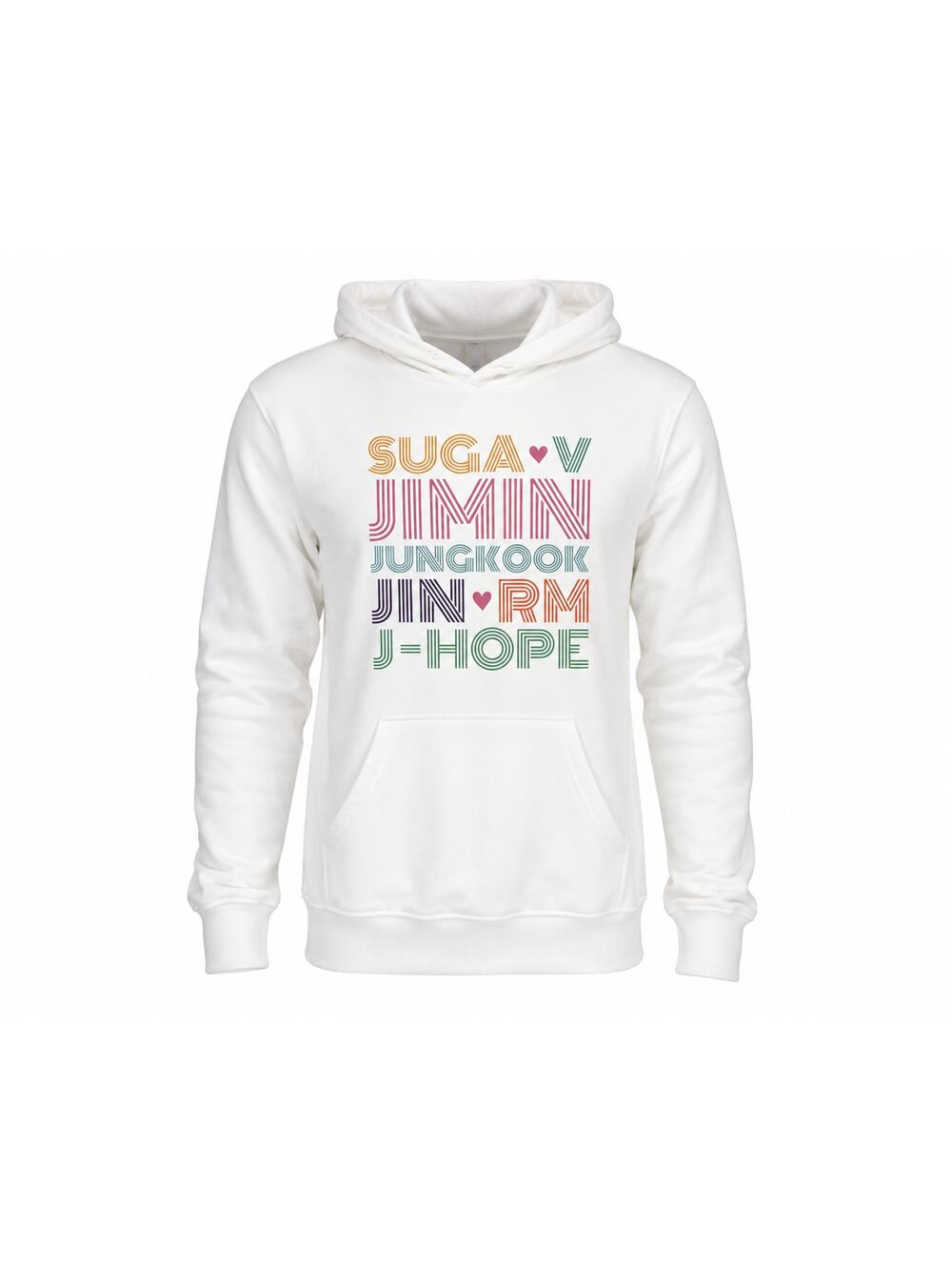 BTS Members Graphic Hoodie White Pullover Sweatshirt Size Medium